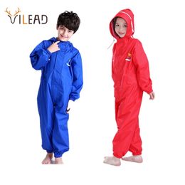 VILEAD Thick Children Raincoat Polyester Cute Baby Solid Outdoor Rain Coat Waterproof Jumpsuits Poncho Big Hat Student Rainwear 210925