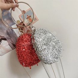 Round Ring Handbag Squin Luxury Bag Woman Beading Evening Clutch Chain Shoulder Box Bags