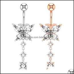 & Jewelryshiny Butterfly Women Belly Ring Beautif Piercing Body Jewellery Navel Bell Button Rings Crystal Gold Sier Drop Delivery 2021 K2Lat