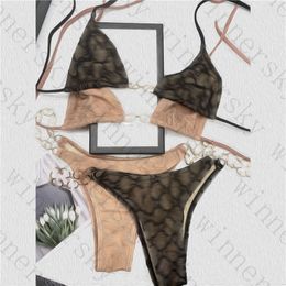 -Letra Lace Womens Sexy Lingerie Bikini de Alta Grade Mulheres Underwear Set Chain Gold Ladies Thong Swimwear