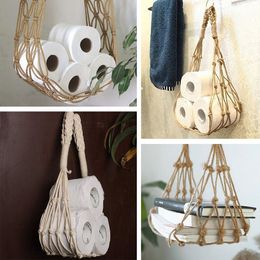 2021 new Storage Bags Nordic Wall Hanging Cotton Rope Bag Home Living Room Roll Paper Magazine Books Holder Space-Saving