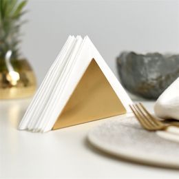 Gold Triangle Napkin Holder Stainless Steel Towel Rack Restaurant el Table Storage Decor Tissue Home Box Dispenser 210818