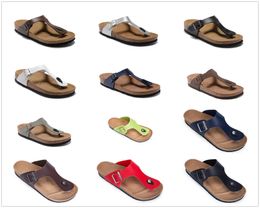 Bok известный бренд Gizeh Men Cork Flat Flat Shar Flip Plops Женщины Натуральные Кожа Повседневные Сандалии с пряжкой Мода Летняя пляжная обувь