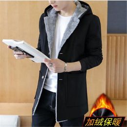 Men's Trench Coats Thickening Plus Velvet Warm Windbreaker Jacket Men Solid Color Casual Hooded Winter Coat Clothing Size M-5xl