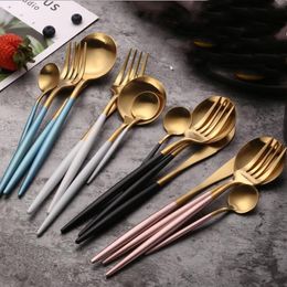 Flatware Set Dinner Knife Fork Spoon Black Gold Cutlery 4Pcs/set Stainless Steel Dinnerware Silverware Kitchen Tools
