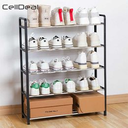 Multi-layer Shoe Rack Aluminum Metal Standing Shoe Rack DIY Shoes Storage Shelf Home Living Room Organizer Accessories 210609