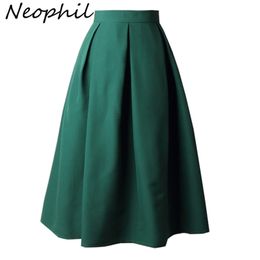 Neophil Winter Ladies Black Pleated Ball Gown Skater Midi Skirts Womens Solid Plus Size XXXL Office Wear Tutu Saias S8322 210311