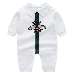 Design Newborn Baby Boy Girl Romper Little Bee White Dark Blue Cotton Jumpsuits Lapels Long Sleeved Infant Toddler Clothes