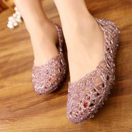 Zapatos con agujeros para mujer, sandalias de cristal de plástico para playa  de fondo plano con purpurina, oferta de AliExpress, novedad|Sandalias de  mujer| - AliExpress
