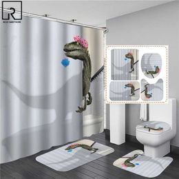 3D Dinosaur Shower Curtains Waterproof Bathroom Curtain with Hooks Anti-slip Bath Mat Set Soft Rugs WC Toilet Carpet Home Decor 211116