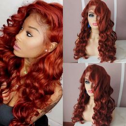 Long Curly Auburn Copper Red Synthetic Lace Front Wig Free Part High Temperature Fiber Hair Deep Wave Wigs For Women