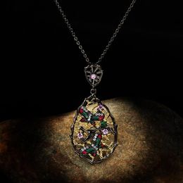 The new bohemian retro ethnic style hollow leaf zircon butterfly pendant necklace for women wedding party jewelry gift