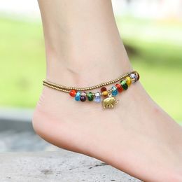 Ethnic style Nepal Handmade Glass Elephant Anklet knot Mancheng Jewellery woven beach double Anklet