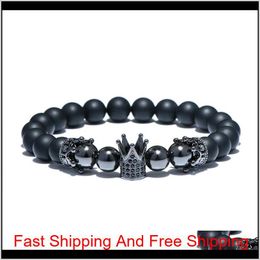 Jewelry King Crown Design Mens Biker Natural Silver Color Stone 8Mm Gift Gold Bracelets Classic Men Cool Bracelet Male Beads For Qkhwe J3Bfq