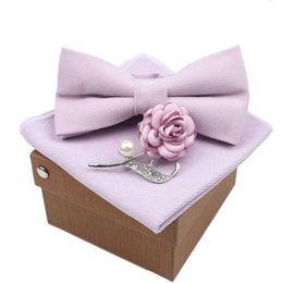 -Bogen Männer Super Taschentuch Weiche Wildleder Solide Krawatte Farbe Baumwolle Brosche Set Bowtie Orange Rosa Blau Schmetterling Hochzeit Neuheit Geschenk H1018