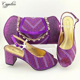 Dress Shoes Italian Design Ladies Matching Sandals And Bag Purple With Handbag Set For Party Women Sandalias De Mujer MM1127 7.5CM