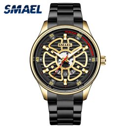 Quartz Watch for Men Smael Golden Watches Waterproof Auto Date Male Clock Analog Reloj Hombre 9180 Stainless Steel Watches Q0524
