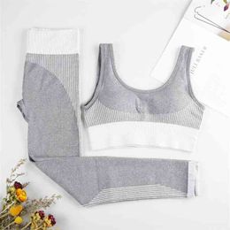 ATHVOTAR 2Pcs Seamless Yoga Set Fitness Breathable Sports Wear for Women Gym Clothing Athletic Running Push Up 210802