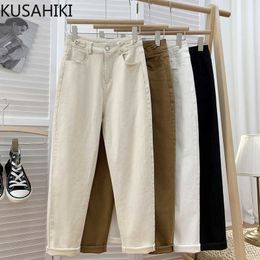 High Waist Demin Cotton Women Pants Causal Solid Ankle-length Trousers Spring Korean Haren 6E339 210603