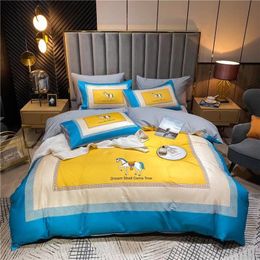 Luxury cotton designer bedding sets yellow and blue winter queen bed comforters set