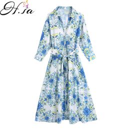 H.sa European and American Summer Wind Women's Long Sleeve Shirt Printed Poplin Dress 1627 210716