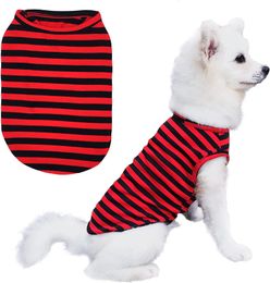 Dog Apparel Shirt Striped Puppy Clothes Cotton Basic Vest Top Sleeveless Dogs T-Shirt Summer Shirts Soft Tee Tank Doggy Clothing for Small Boy Girl Cats Costume S A113