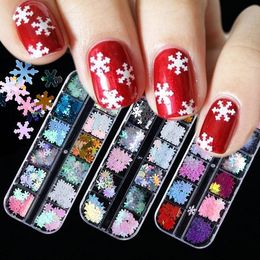 Press on nail fake nails art decoration in Christmas 12 grid laser snowflake Sheet box winter sequins 50 sets a lot art setting