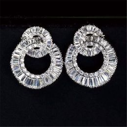 Original 925 sterling silver Diamond Dangle Earring Jewelry Big Eight Cross Party Wedding Drop Earrings for Women Bridal Gift