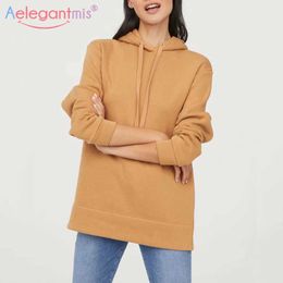 Aelegantmis Autumn Women Fleece Hoodie Sweatshirts Winter Female Pullovers Coats Women's Sweatshirt Ladies Oversize Hoodies 210607