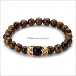 Beaded, Strands Jewelry Lava Stone Beads Bracelets Natural Tiger Eye Elastic Volcanic Rock Beaded Hand Strings Yoga Chakra Men Bracelet Drop