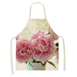 Aprons Pink Rose Flower Pattern Kitchen Sleeveless Cotton Linen Bibs 53 65cm Household Women Cleaning Cooking Apron 46424292u