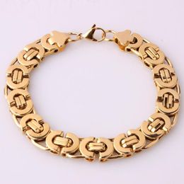 Link, Chain Charms Granny Chic Mens Bracelet Gold Silver Colour Byzantine Stainless Steel Chains Bracelets For Men Fashion Jewellery Gift