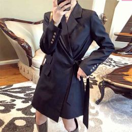 Women's Long Jacket High Quality Fabric spring and autumn casual solid Colour ladies blazer Slim coat feminine 210527