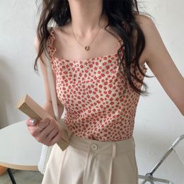 3colors korean style camisole women Sexy tank top female summer Floral sleeveless slim Chiffon crop tops womens (X2008)