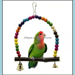 Other Bird Supplies Pet Home & Garden Natural Wooden Parrots Swing Toy Birds Perch Hanging Swings Cage With Colorf Beads Bells Toys Drop Del