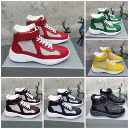 nylon soles Canada - Americas Cup Sneakers Luxury Designer Men Classics Casual Shoes Patent Leather and Nylon Upper Rubber Sole High-top Sneaker Comfortable Top Quality Size 38-45 A1