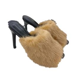 Fashion trendy master brand ladies Sandals slippers stiletto round head formal dress casual banquet Black camel 5.5cm