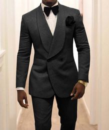Custom Made Men Suits Black Pattern Groom Tuxedos Shawl Lapel Groomsmen Wedding Best Man 2 Pieces ( Jacket+Pants+ Bow Tie ) L634