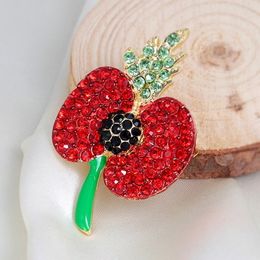 Royal British Legion Brooch Poppy Flower Brooch Festive & Party Supplies UK Remembrance Day Red Diamante Crystal Breastpin