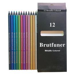 Brutfuner 12pcs Metallic Colored Pencils Set Sketching Graffiti Color Pencil Stationery School Students Painting Gifts