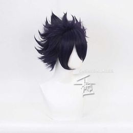 My Hero Academia Boku no Hiro Akademia Amajiki Tamaki Dark Blue Short Cosplay Wig Synthetic Hair Perucas + Cap Y0913