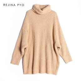 BIAORUINA 15 Colour Women Fashion Solid Casual Knitted Sweater Female Turtleneck Oversized Pullover Ladies Elegant Loose 210914