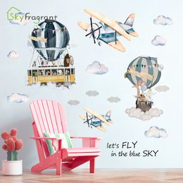 Large cartoon hot air balloon wall sticker airplane stickers self-adhesive kids room decoration home decor baby bedroom decor 210308