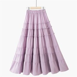 Peonfly Beautiful Long Maxi Skirt Women Fashion Summer Korean a Line High Waist Tiered Chiffon Skirt Female Purple Yellow 210310