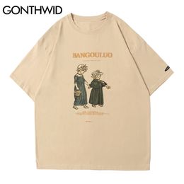 GONTHWID Short Sleeve Tees Tops Hip Hop Streetwear Anime Cartoon Girls Print Cotton T-Shirts Harajuku Casual Summer Men Tshirts C0315