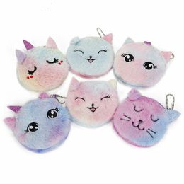 Morbido peluche Cartoon Unicorn Women Portamonete Mini Cute Zipper ovale Bambini Girl Card USB Cable Bag Key Wallet