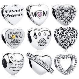Fashion 925 Sterling Silver FOREVER FRIENDS Beads Crystal Charms fit Original Pandora Bracelets&Bangles Friendship Jewellery Gift Q0531