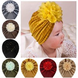 9 Colors 18*20 CM High Quality Striped Velvet Caps Fashion Handmade Flower Hats with Golden Dots Children Headwear Photo Props