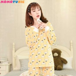 Winter Women Pyjamas Set Autumn Maternity Clothing Suit Warm Breastfeeding Pyjamas printed Pregnant Sleepwear Plus size 210713