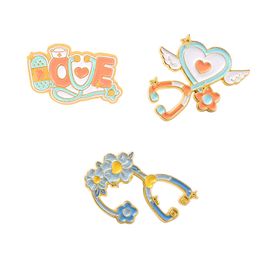 enamel plates wholesale Canada - Stethoscope Enamel Pin Angel Love Heart Floral Pill Brooches for Nurse Doctor Health Care Badges Medical Jewelry Gifts